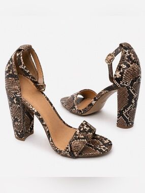Charlotte Russe Snake Print Block Heel Sandals in Brown